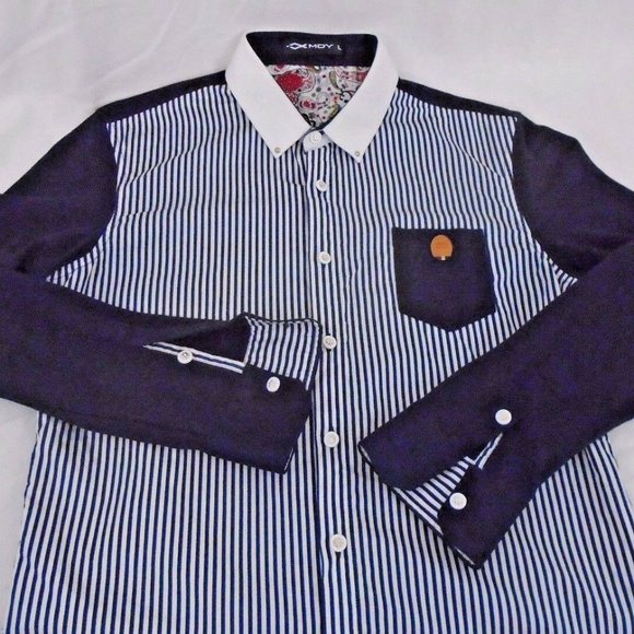 Women's Large M,D.Y  Blue Striped   Blouse - Picture 3 of 7